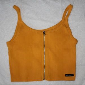 Calvin Klein Jeans Zip-Front Cropped Tank Top (Medium, Golden)